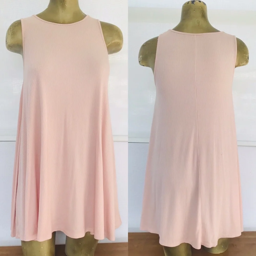 CHAMPAGNE Stretch Ribbed Knit SWING DRESS Medium - Picture 8 of 9